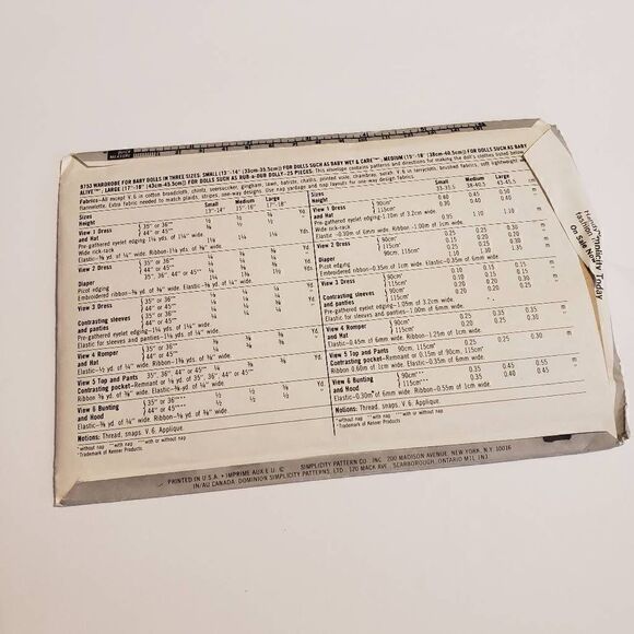 Lot of Two Vintage Simplicity Doll Sewing Patterns - Picture 2 of 6